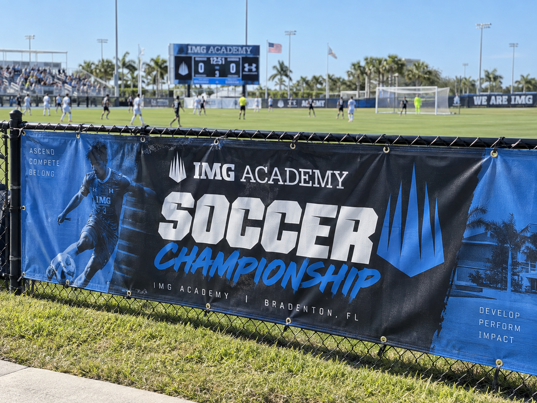 School fundraising banner promoting booster and community support