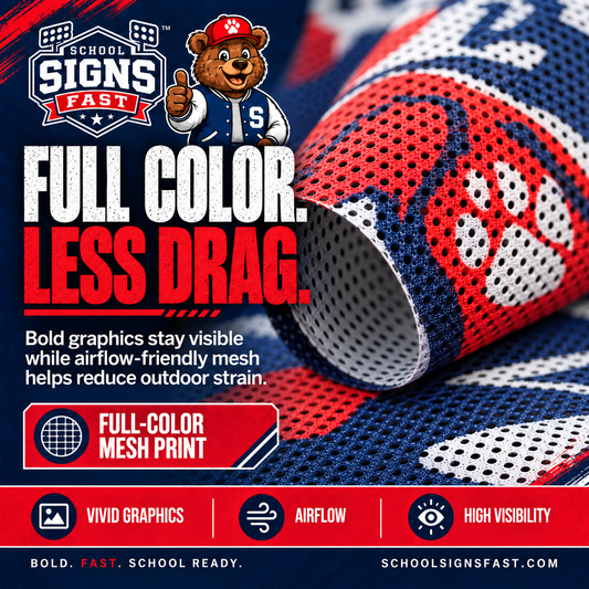 Graphic of rolled perforated mesh banner material with full-color printing