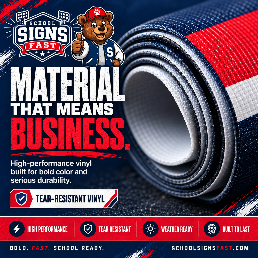 Graphic of a rolled full-color vinyl banner showing the material thickness